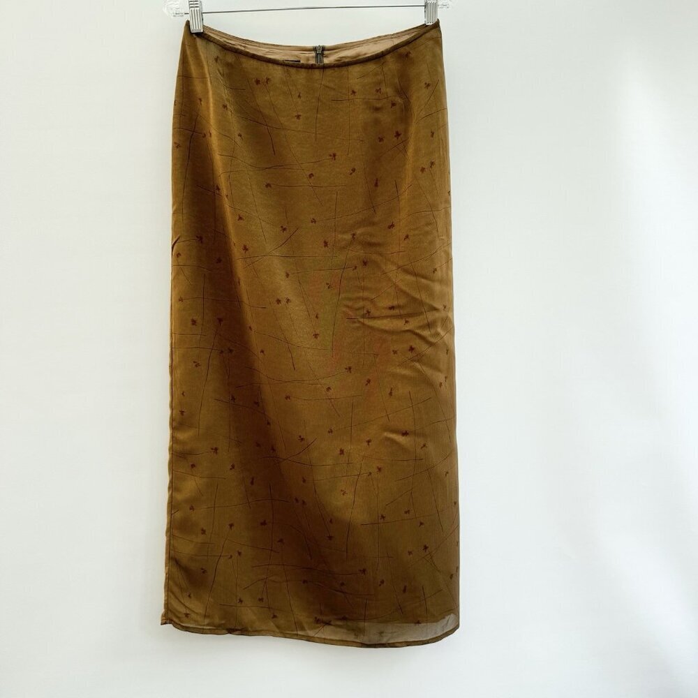 Vintage Tristan & Iseut Sheer Chiffon Floral Camel‎ Color Maxi Skirt Sz 12 Lined